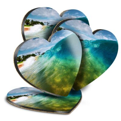4x Herz MDF Untersetzer - Surf Beach Wave Wasser #3730