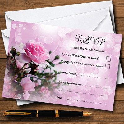 Rosa Rose Blasen personalisierte Hochzeit oder Party RSVP Karten