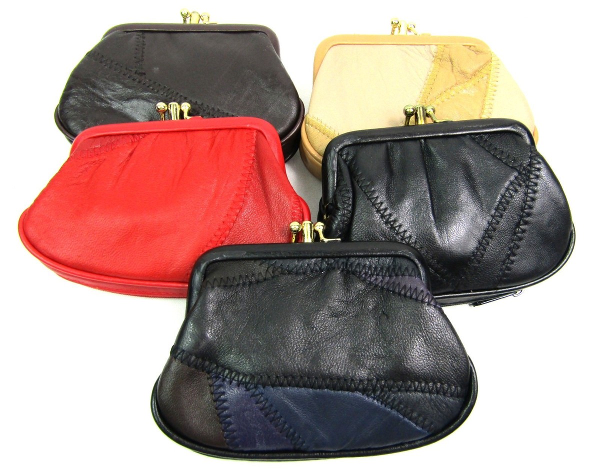 Porte-monnaie En Cuir Véritable Patchwork - Double Poche Avec Pince - Neuf Avec étiquettes - Marque Lorenz