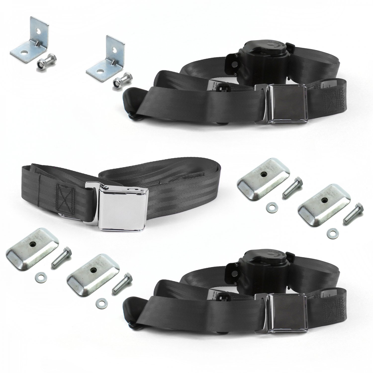 Ford GT40 1964 - 1969 Airplane 3pt Charcoal Retractable Bench Seat Belt Kit w/ B
