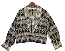 Flashback Vtg Aztec Blazer Jacket Western Cropped Cotton Tapestry Black LARGE L