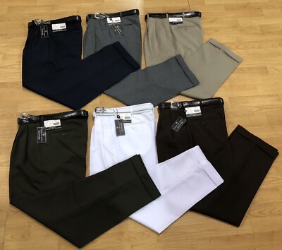 MEN'S PLEATED DRESS PANTS SLACKS TROUSERS BELTED CUFFED BOTTOMS SIZES 28 to 70