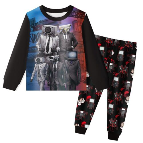 Kids Boys Skibidi Toilet TV Man Pajamas Top T-shirt Pants set Sleepwear - Picture 1 of 6