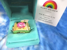 KURT GEIGER LONDON Triple Stone Blue Pink Green Cocktail Ring Size 8 Imported