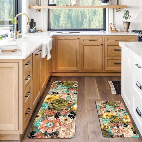 Spring Boho Floral Cushioned Anti Fatigue Kitchen Floor Rugs and Mats Set of ... - Picture 8 of 8