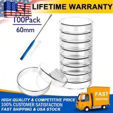 100Pcs 60mm Glass Petri Dishes w/ Lids Autoclavable Lab Petri Plates Reusable US