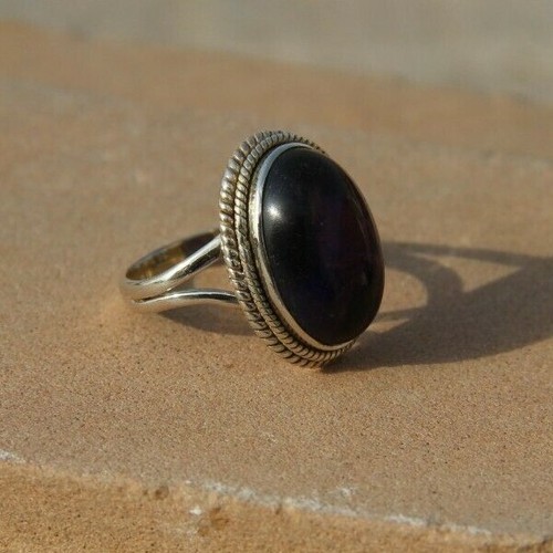 Solid 925 Sterling Silver Oval Blue Amethyst Designer Handmade Ring Gift for Her - Picture 4 of 7