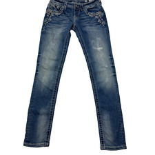 Miss Me Womens Size 25 Bedazzled Bling Signature Skinny Jeans Flap Pockets