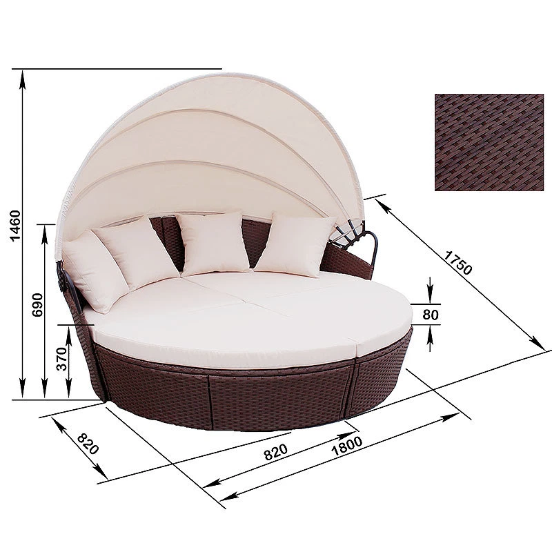 Rattan Outdoor Wicker Sun Lounger Garden Patio Sofa Day Bed Canopy Furniture Set - Image 4 of 4