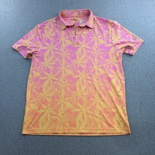 Birdie Bound Polo Shirt Mens Medium Pink Tropical Floral Golf Stretch Adult