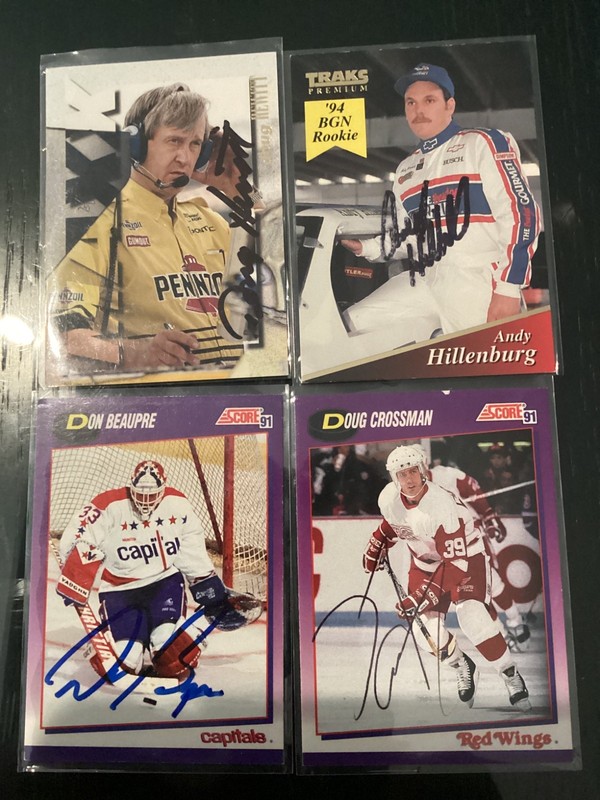 LOT of 4 Vintage '91 Signed Nascar & NHL Cards - Autograhed!