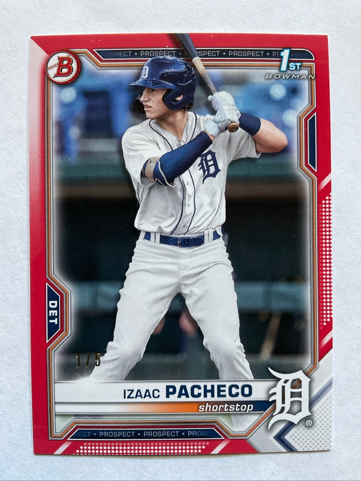 2021 Bowman Draft Red IZAAC PACHECO 1st Bowman RC Detroit TIGERS #BD-46, 1/5!!