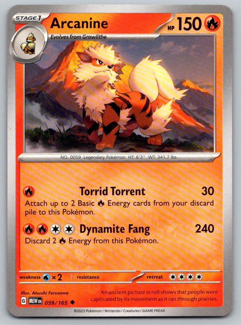 Pokemon 151 Arcanine Uncommon 059/165 Near Mint