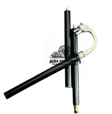 AURA Vintage Brass Wooden Walking Stick Black Cane Head Handle Grandmother Gift