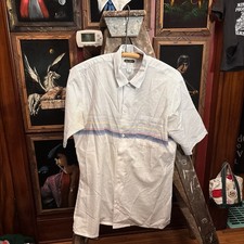 Vintage 70s Arrow Sea Isle Button Up Loop Collar Striped Short Sleeve Shirt Med