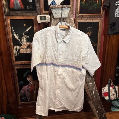 Vintage 70s Arrow Sea Isle Button Up Loop Collar Striped Short Sleeve Shirt Med