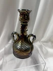 FENTON DOUBLE SWAN GLASS CANDLESTICK HOLDER AMETHYST IRIDESCENT Carnival Glass