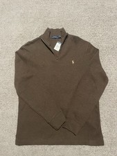 Polo Ralph Lauren Men s Brown Cotton Knit 1/4 Zip Mock Neck Sweater M