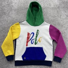 Polo Ralph Lauren Hoodie Youth Large 14-16 Colorblock Paint Spell Out Kid Colors
