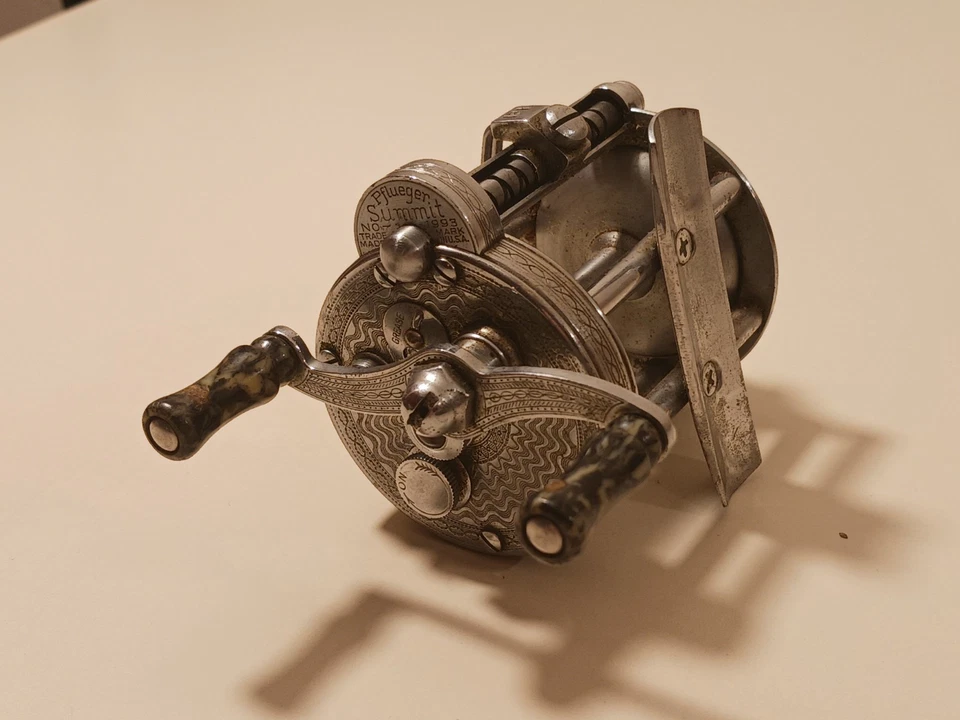 Pflueger Summit No. Carrete de baitcasting 1993 vintage grabado níquel plata EE. UU. Foto 3 de 4