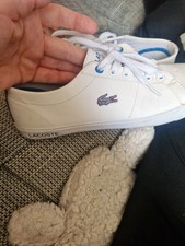 Lacoste White Low Top Lace-Up Trainers Sneakers Crocodile Logo UK 4