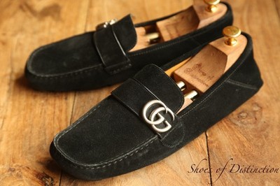 Gucci Schwarz Wildleder Silber GG Bit Halbschuhe Schuhe Herren UK 9 US 10 EU 43