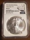 2023 NGC MS 70 Silver Eagle Dollar, U.S. Invention Series Sticky Note Label