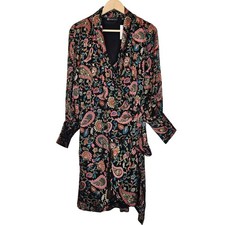 NY&C NWT Velvet Paisley Mini Dress Long Sleeve Wrap Black Pink Size 1X