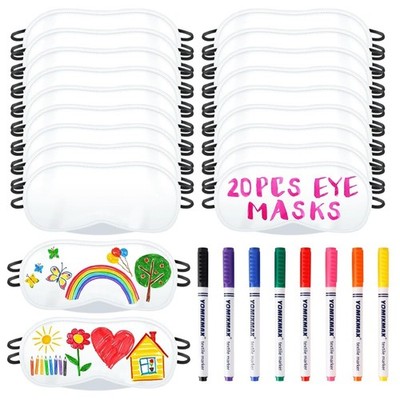 20 PCS Sleepover Party Eye Masks with 8 Fabric Marker Pens