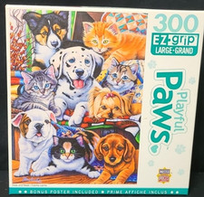Master Pieces 300 Piece Jigsaw Puzzle Playful Paws Hide and Seek with Poster