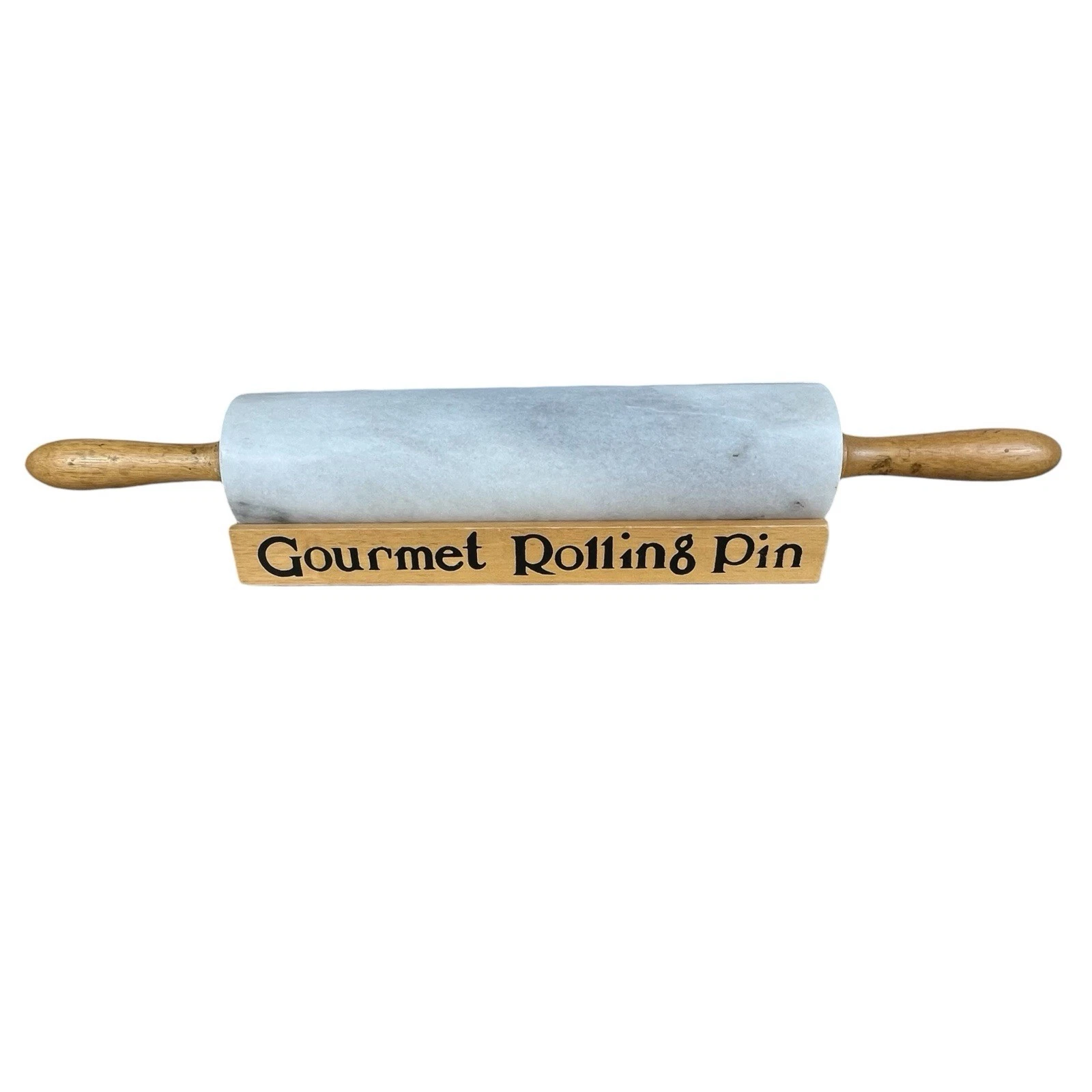 Marble Gourmet Rolling PIN with Wood Cradle Stand Gray Kitchen Vintage Stone