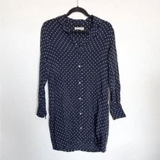 Everlane Womens Polkadot Button Down Shirt Dress Tunic Size 4 Navy Blue Career