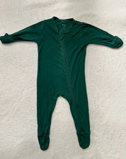 Kyte Baby 0-3M Green Solid Ribbed Bamboo Rayon Footed Zip Coverall One-Piece