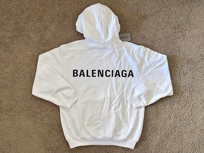 Size S fits L - Balenciaga FW17 Back Logo Archetype Hoodie White
