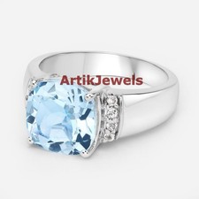 Natural Blue Topaz Gemstone with 925 Sterling Silver Ring for Women's 3416