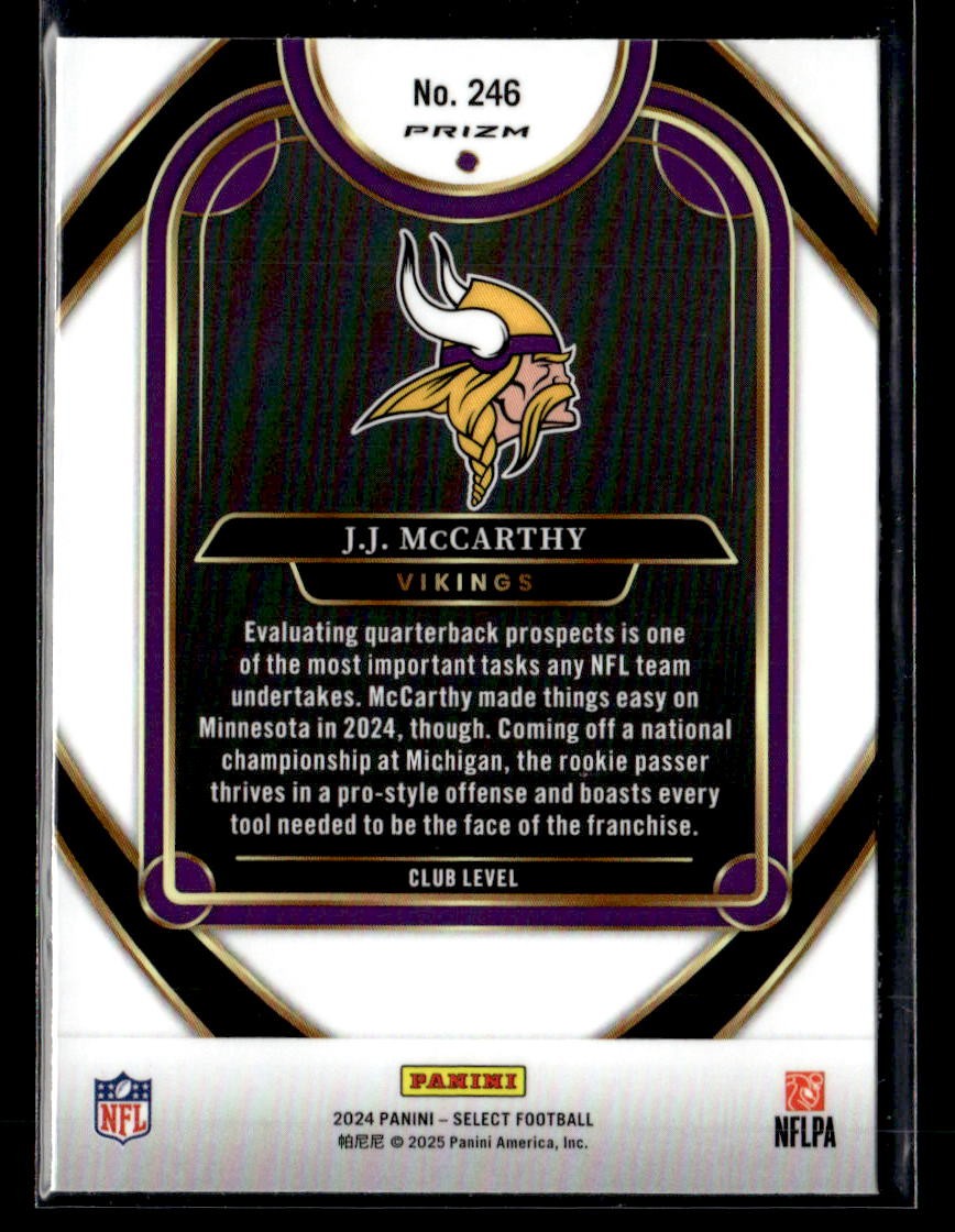 2024 Panini Select #246 J.J. McCarthy Red & Blue Prizm Shock