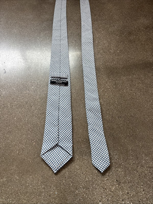 Spier & Mackey Blue and white gingham Check necktie Hand Made Cotton Men s