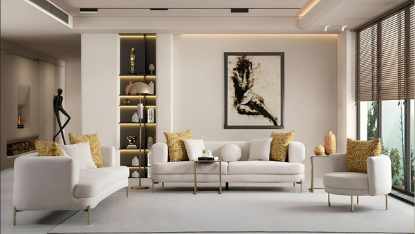 Elegante WeißE Couchgarnitur Stilvolle Polstersofas Designer Sessel-image