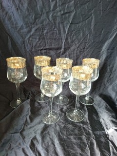 Embossed Gold Rimmed Wine Glasses Set Of 6