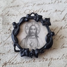 Antike Brosche Fototür Herz Jesus 1900 Jugendstil Jugendstil
