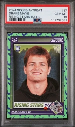 2024 Panini Score-A-Treat Drake Maye #17 Rising Stars Bats Green RC PSA 10