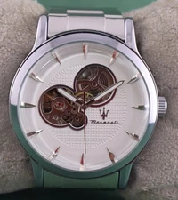 Casual Maserati Automatic Men White Dial Steel Band Great Working Wristwatch