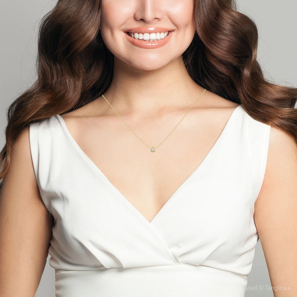 F/VS .50Ct Diamond Bezel Pendant Solitaire Necklace 14k Yellow Gold Lab Grown - Image 2 of 4