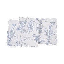  Makara Reef Table Runner Elegant Coastal White Blue Ocean Coral Fish Turtles 