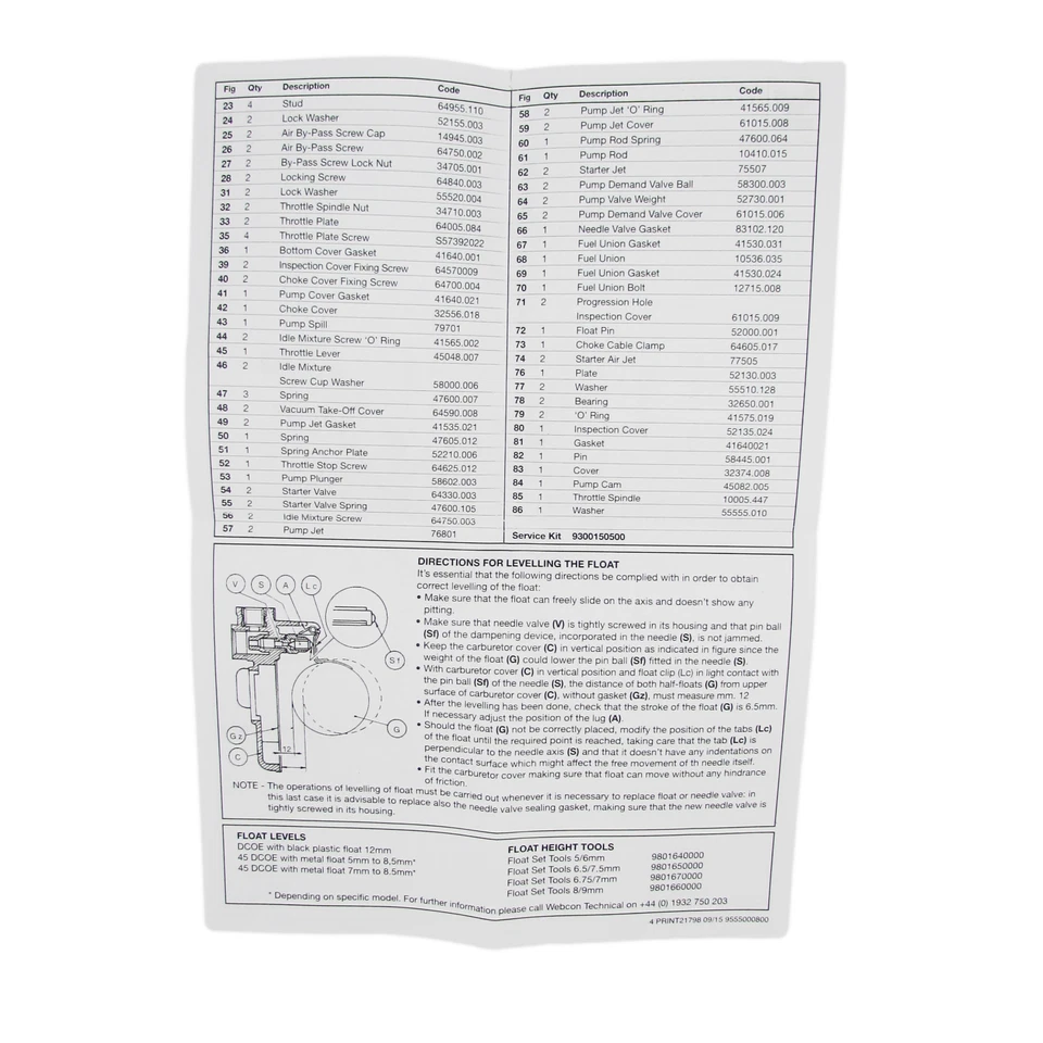 Ремонтный комплект - Weber 34 ADM Ford Falcon XE XF - Изображение 3 из 3