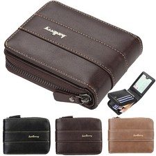 Men's Leather Wallet with Zipper Vintage Credit Card Slots Holder Coin Pocket