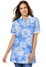 Woman Within Plus Size Perfect Printed Short-Sleeve Polo Shirt