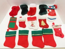 14 Vintage Mini Assorted Christmas Stocking Lot Felt Furry  D3422