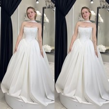 Classic Wedding Dresses Strapless A Line Satin White/Ivory Bridal Gowns