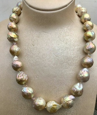 14-16mm REAL HUGE SOUTH SEA PURPLE MULTICOLOR BAROQUE PEARL NECKLACE 14-36''